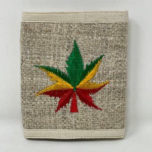 COPY - Handmade Organic Pure Hemp Trifold Wallet - Embroidered Rasta Colors Leaf